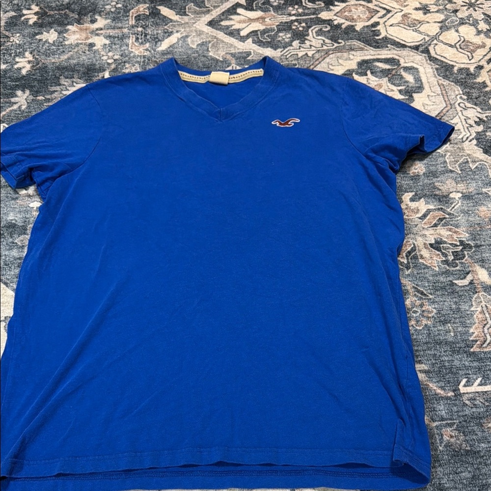Hollister Men's V-Neck Tee in Blue
